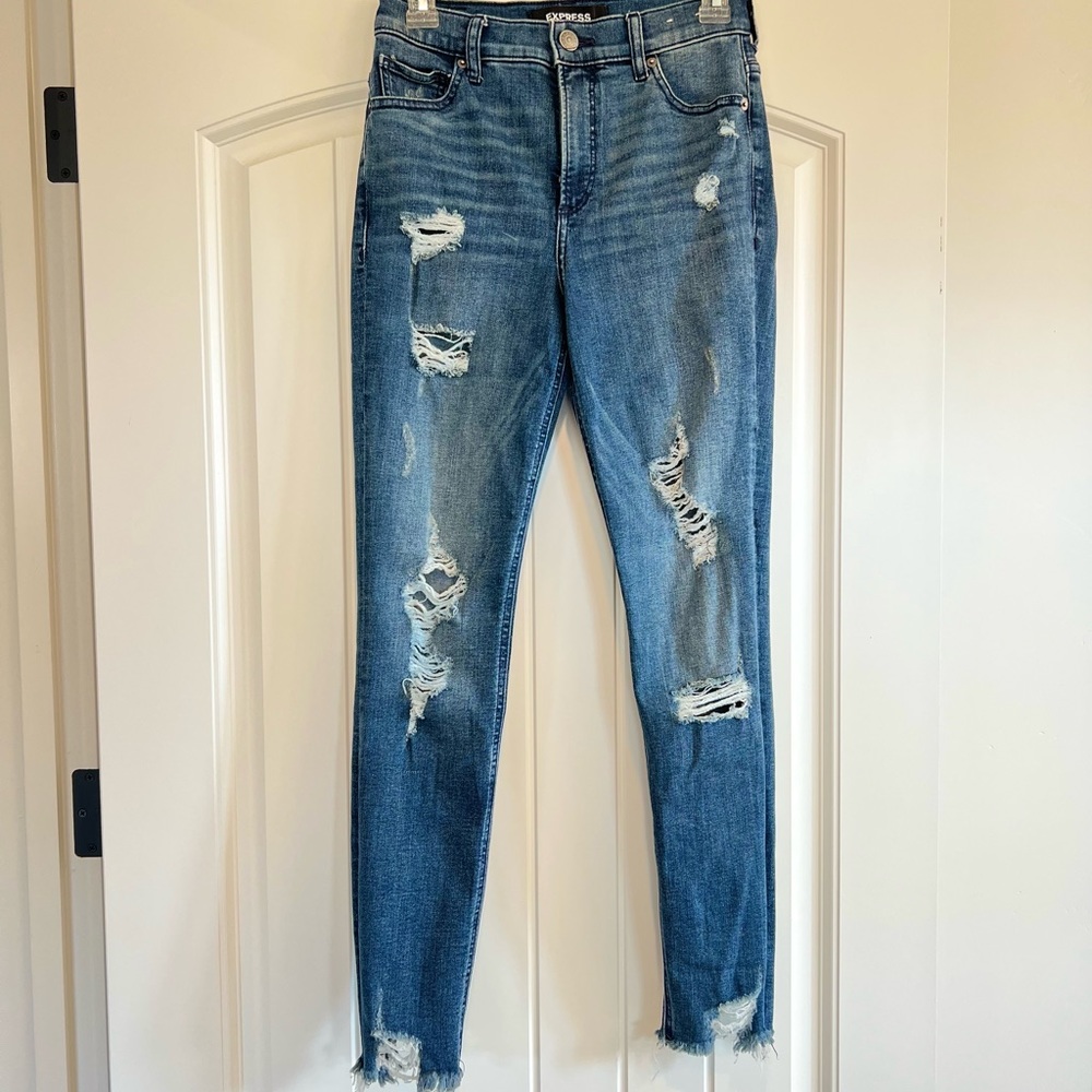 High Waist Jeans Torn Skinny Size 2R